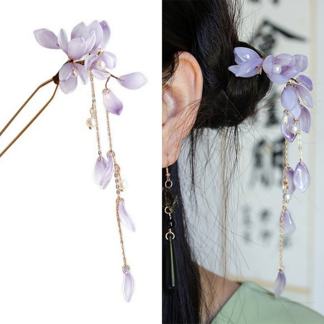 ZMBIRD 2PCS 연꽃 u자 비녀 롱 태슬 N6110