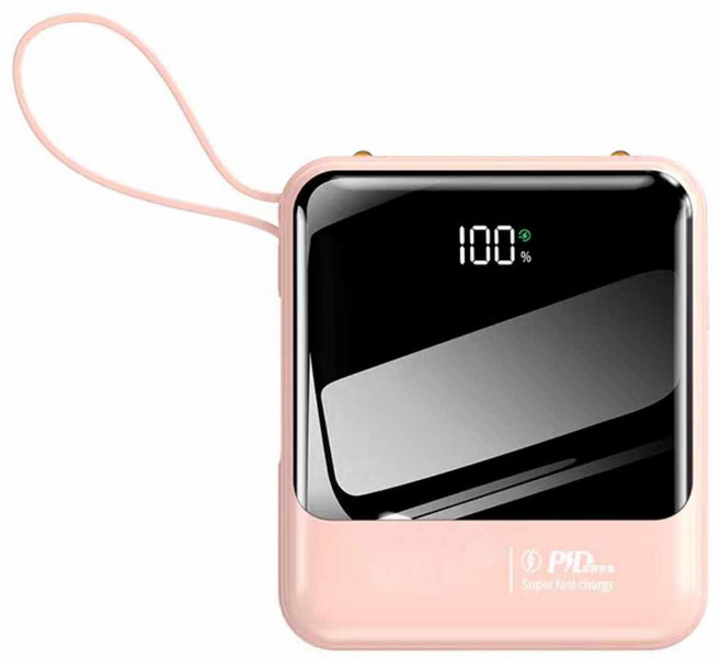 20W超級快充 20000 PRO 行動電源 自帶線 馬卡龍色 迷你便攜 大容量 電力顯示, 快充版粉