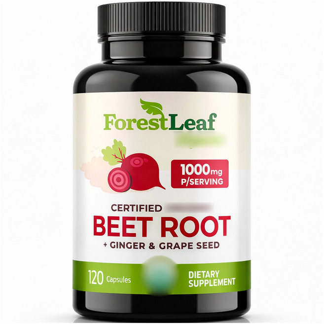 Forest Leaf 甜菜根 + 薑 & 葡萄籽 1000mg 膠囊, 1個, 120錠