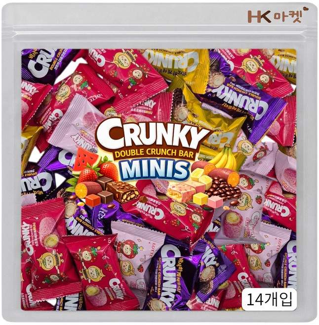 에이치케이마켓 롯데 크런키 더블크런치바 미니 2종 혼합 14개입 (오리지날 스트로베리&바나나), 260g, 1개