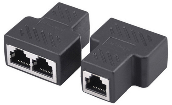 RJ45 고급형 랜커플러 이더넷 랜선연결 1대2 연장용, 흑색, 1개