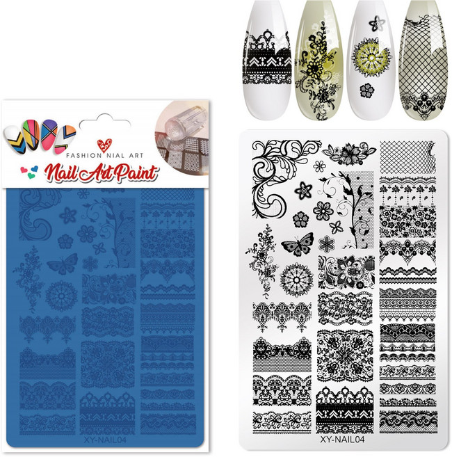 네일 플레이트 스탬프 패턴 꾹꾹이 아트판 레이스 나비 리본 플라워 셀프네일, 1개, 네일 스탬프 플레이트 (XY-04)