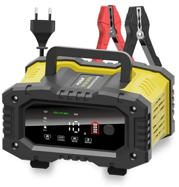 밸류킹 FOXSUR 퍽셔 4세대 다목적 고출력 오토바이 자동차 배터리 충전기 20A 10A 12V 24V 2023년형 최신, 1개, 4세대 스탠다드(노랑/12V10A/24V5A)