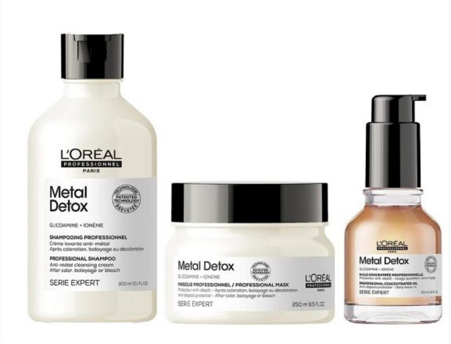 L'Oréal Professionnel Paris 로레알 프로페셔널 메탈 샴푸 마스크 & 오일 세트 - 손상 방지 및 모발 색상 유지와 광택 제공 손상되거나 염색된 모발용, 1개