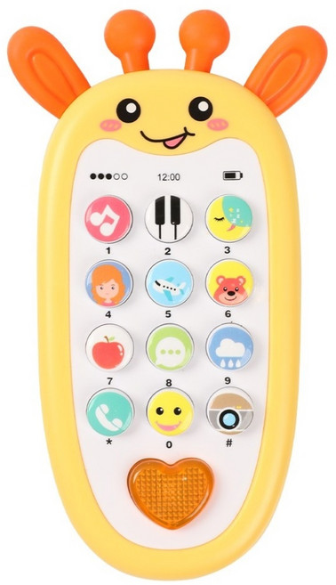 베어블리 73가지 토끼 기린 핸드폰 멜로디 버튼식 교육용 오감자극 치발기 장난감, 옐로우 기린, 1개