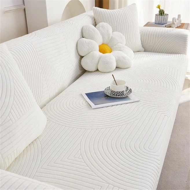 幾何圖案沙發套 適用多種沙發類型 易清洗, 瑞士卷【米白】3, 1件