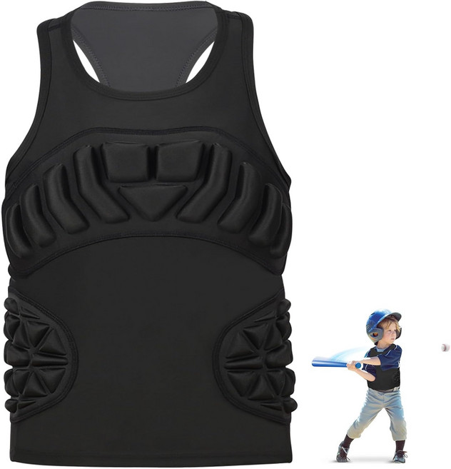 그레이스풀컵 야구 가슴 보호대 유소년 패딩 축구 셔츠 유소년 T볼용 라크로스 & 골키퍼, New Black, YL