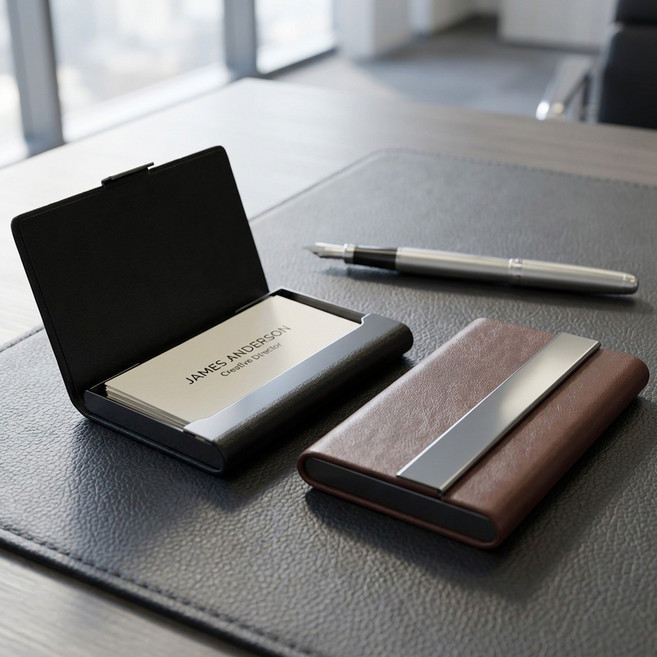 네이빈 클래식 가죽 명함케이스 고급 자석 명함집, 1개, 브라운