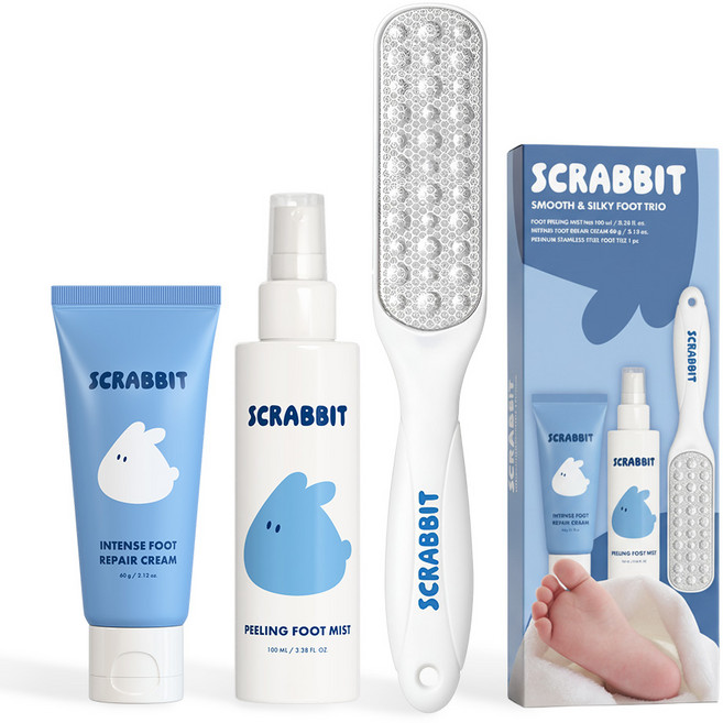 스크래빗 발각질지우개 각질연화제 + 스텐 풋 파일 + 풋 크림 세트 스무스 앤 실키 풋 트리오 발각질, 100ml, 3개, 1개입