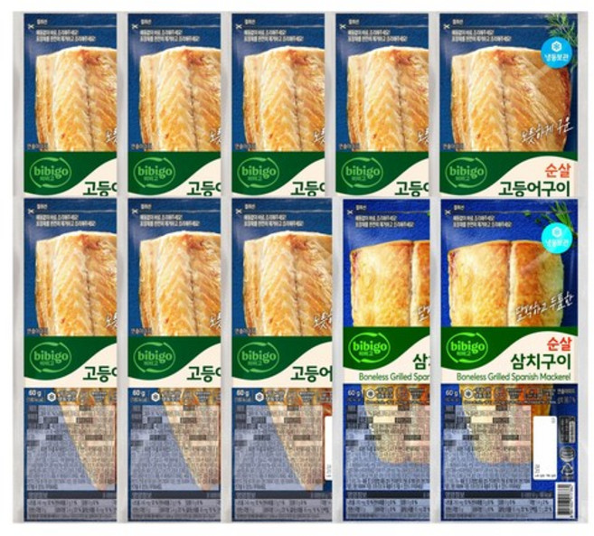 T 비비고 냉동 순살 생선구이 고등어60g x8개+삼치60g x2개 (냉동), 1세트, 60g