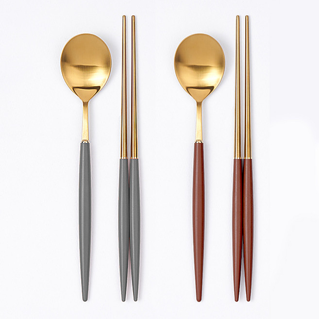 디온 보겐 몽블랑 에펠 국산 스텐 수저세트 골드, A(차콜 1개+초코 1개), 1세트, 몽블랑 수저세트 골드