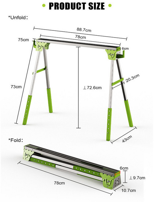 可折疊金屬鋸木架 重型便攜式鋸馬 多功能鐵製工作臺 木工裝修腳手架 戶外家用萬能支架, 1個, NH-SH001-1噴塑+可伸縮+掛鉤