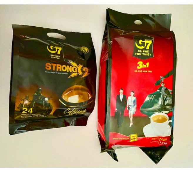 파우더커피 믹스커피 G7 스트롱 X2 3 n 1 인스턴트 커피 24포 + 100포 유제품이 아닌 크리머와 설탕 사용 로스팅 그라운드 블렌드 강하고 대담 파라다이스 비치 베트남, 24개