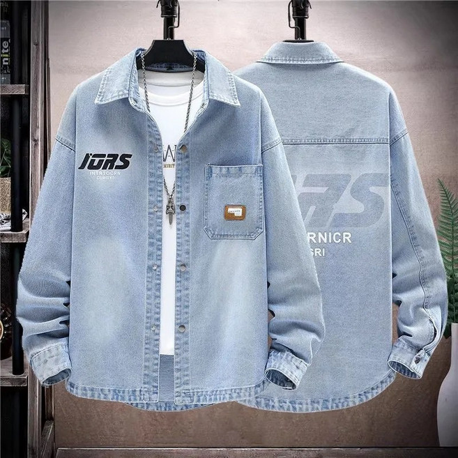 녕동 남성 데님 자켓 봄가을 얇은 루즈핏 레터링 프린트 패션 캐주얼 청셔츠