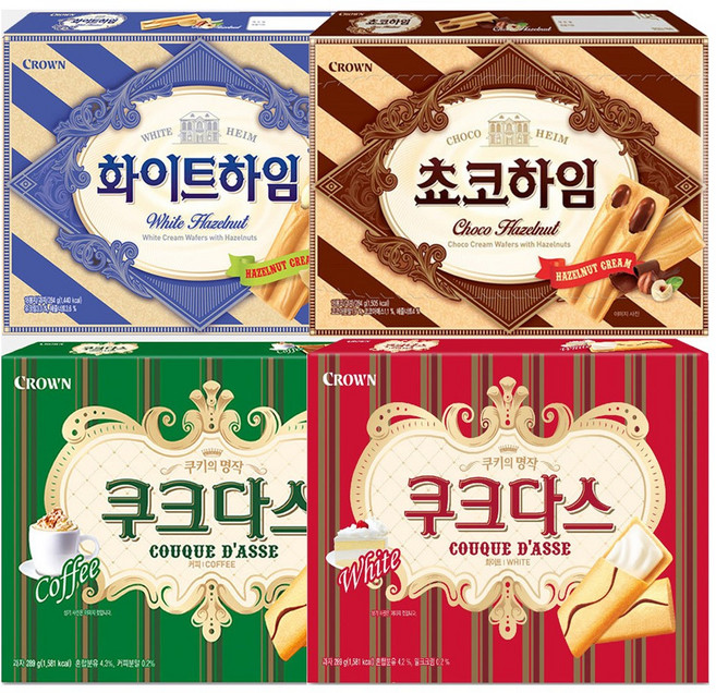 크라운 하임 대 2종(화이트284g+초코284g)+쿠크다스 대 2종(화이트289g+커피289g) 총4개, 1세트, 284g