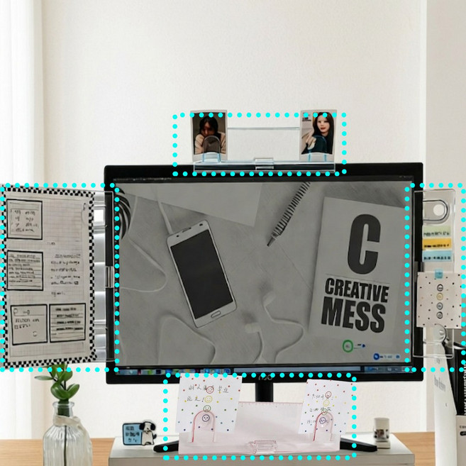 글로우바이 좌 우 두께 관계없는 투명 모니터 메모보드 무접착 클립형 접착형가능, 좌측우측세트