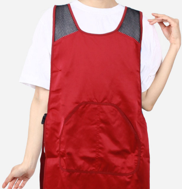 [ UWLA34RD ] 빨강색/빨간색/생활방수/라운드/가정용/요양보호사/요양원/원피스/양면/망사앞치마, 1개, 빨강색