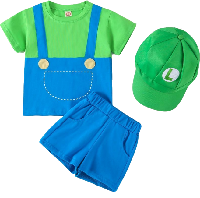 愛北鼻 角色扮演套裝, 路易吉-男童款-上衣+褲子+帽子80碼, 1套