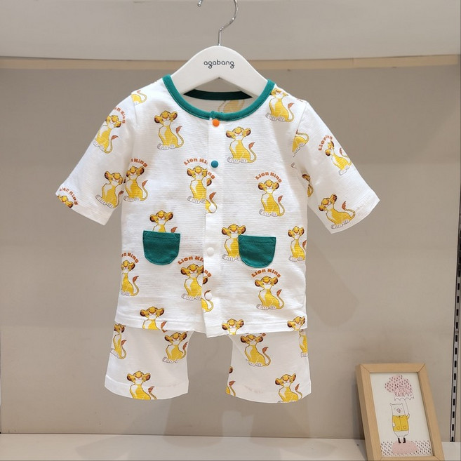 [아가방]강남점*디즈니베이비 깜찍이 심바 7부오픈내의 /바람 솔솔 면 쟈가드/매끈하고 부드러운 촉감/안심 무형광면100%