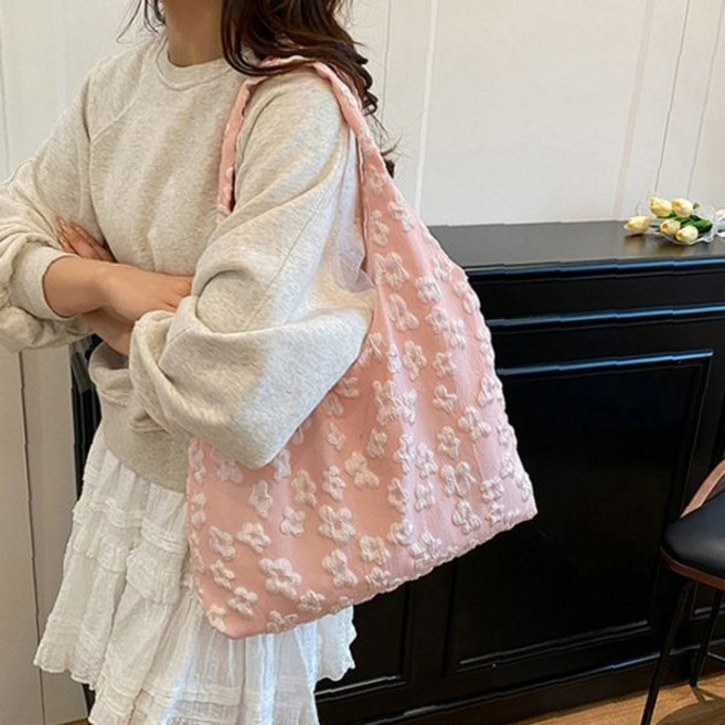 꽃무늬 자수 장식 캔버스 크로스백 여성용 데일리 가벼운 천 가방 외출용 쇼핑백