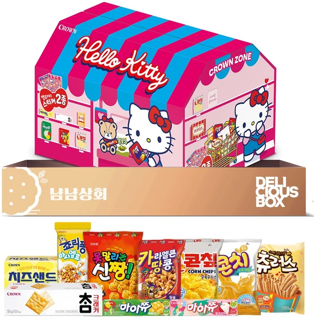 크라운 헬로키티의 스위트샵 과자세트, 과자 + 헬로키티 스티커 2종, 1세트 - 쿠팡