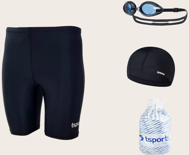 TS스포츠 아레나 수경 수모 세트 남성 4부 실내 수영복 빅사이즈 국내제작
