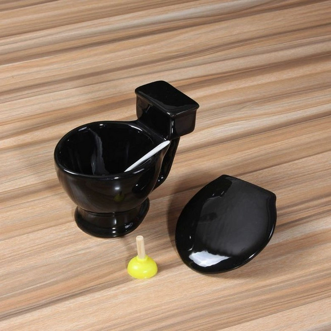 변기 라면그릇 변기 스푼 스푼 머그컵 대용량, 퓨어 블랙 280ml, 1개