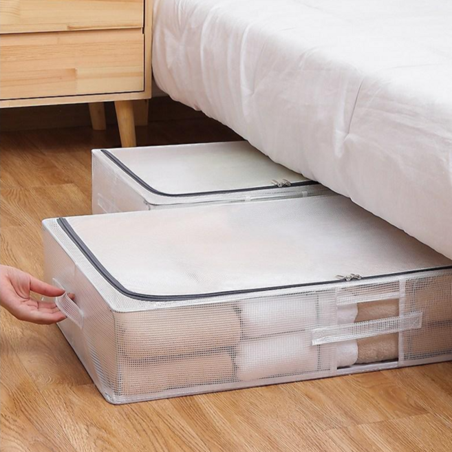 Equator 1+1 수납함 의류 이불 30L 정리함 리빙박스 PVC 스틸프레임, 2개, 반투명