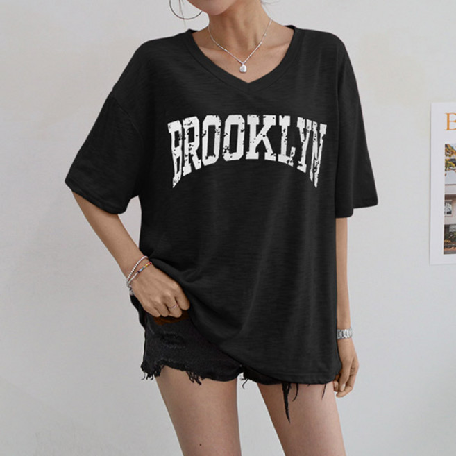 마이쏭 여성 빅사이즈 루즈핏 반팔티 여름티 린브이넥슬라브티