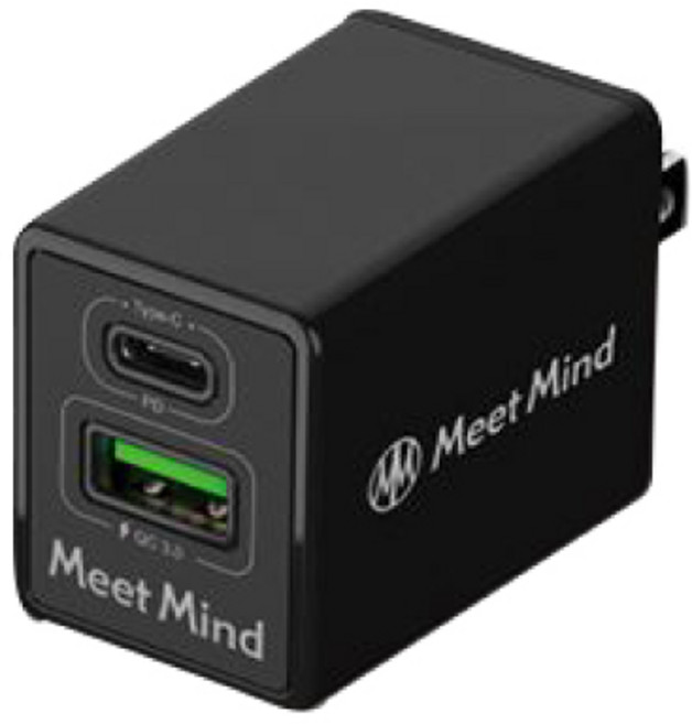 Meet Mind 摩登系列 18W PD/QC 3.0 Type C USB 雙孔快速充電器 旅充頭, 黑色, 1個