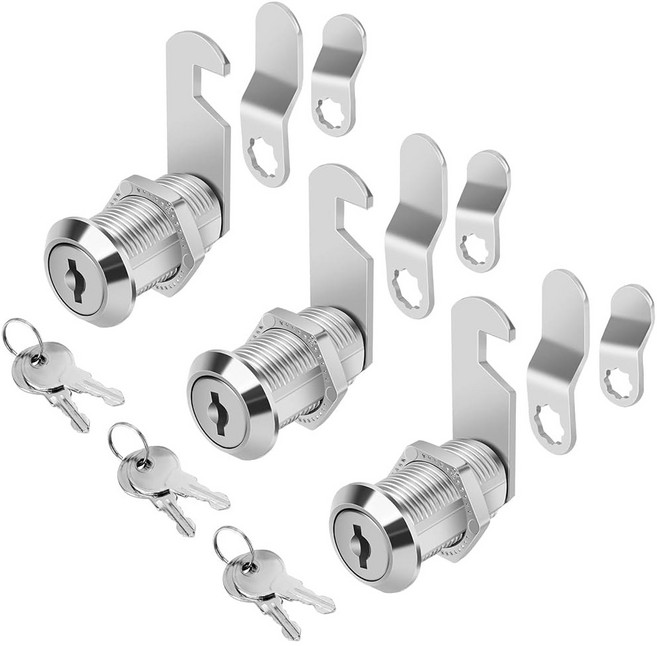 키가 있는 실린다 캐비닛 잠금장치 아연 사서함 1-1/8인치 공구함 서랍 교체 RV 캠 보관용 세트 1-1/8인치) 잠금장치 합금(3팩, 3 Pack, 5/8 Inch