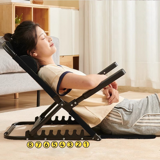 SeekFun 8단 조절 좌식의자 접이식 팔걸이 등받이 여름 상쾌한 체어 초경량 다용도, 블랙, 1개