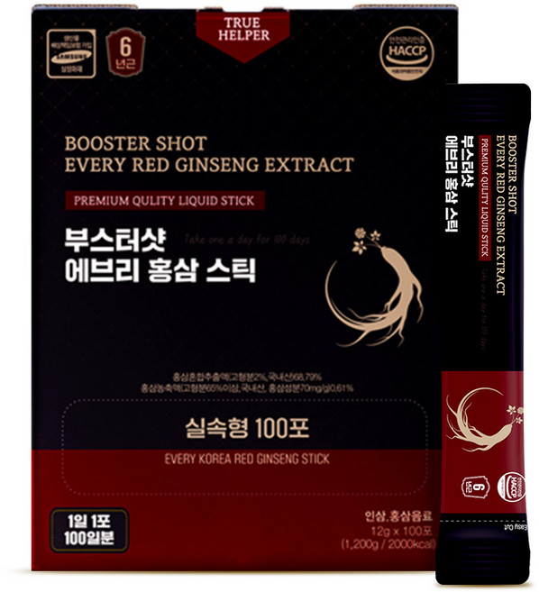 부스터샷 에브리 6년근 홍삼 스틱 100포, 4박스, 12g