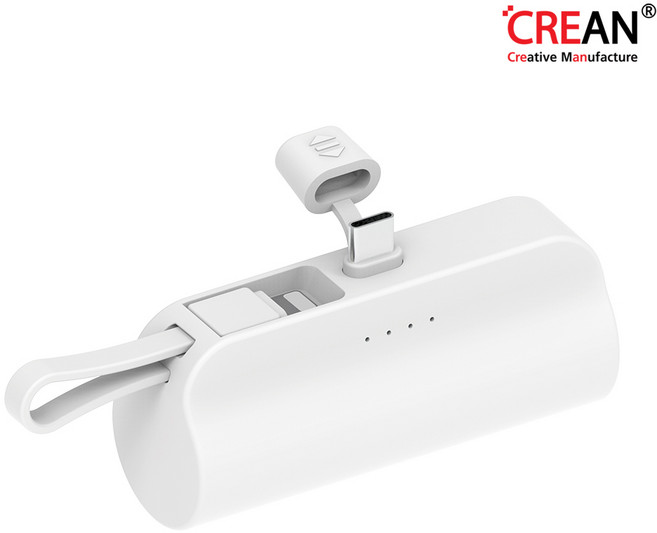 크레앙 도킹형 C타입+8핀 5000mAh 듀얼 미니 보조배터리 V2 (CREBATV2), 화이트{CREBATV2}, 화이트{CREBATV2}