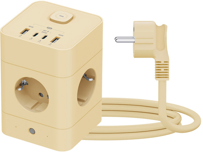 에코너 타워형 큐브 멀티탭 1단 8구 2단 12구 3단 16구, 1개, 1단 8구 바닐라 베이지, 180cm