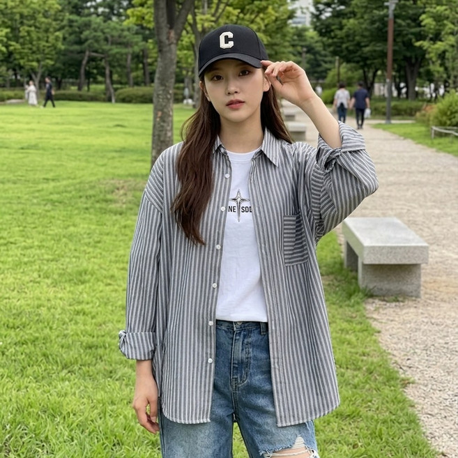 여성용 루즈핏 오버핏 데일리 체크셔츠