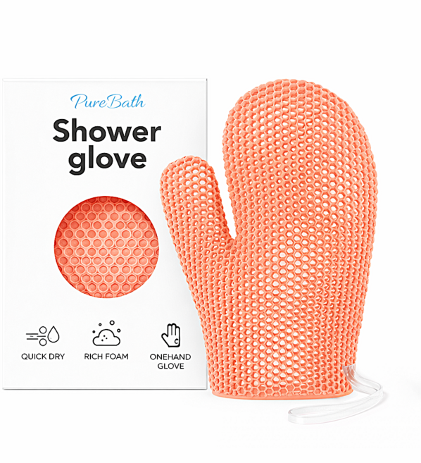 퓨어바스 프리미엄 샤워 스크럽 글러브 저자극 각질케어 장갑 실리콘 스트랩 (pb-1011), 핑크, 1개, 1개입