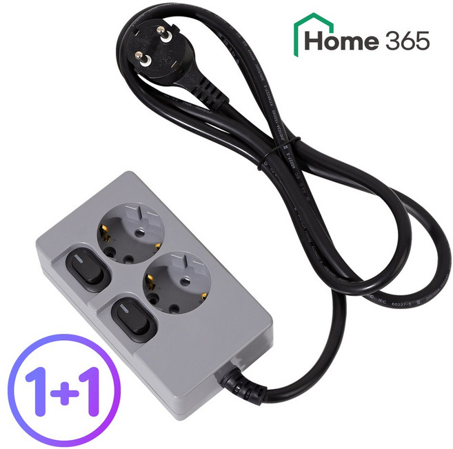 1+1 홈365 국산 개별멀티탭 2구 멀티탭 0.7m 1.5m 3m 5m 7m 10m / 16A 멀티콘센트, 개별스위치 2구 그레이, 2개