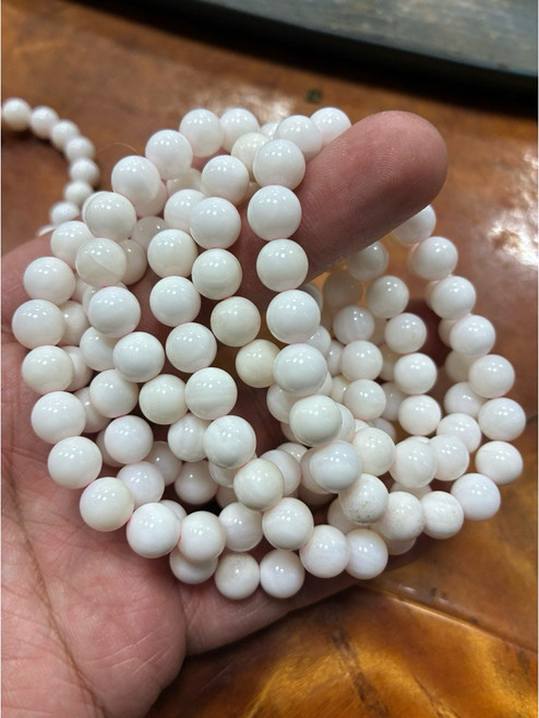 泓潤 天然硨磲手珠 8mm 無優化 佛教七寶 白貝殼, 1個