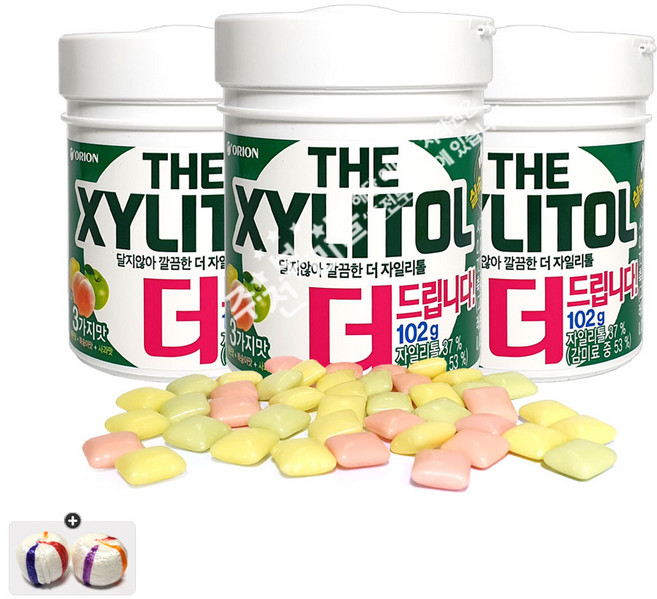 오리온 자일리톨 102g 3가지맛(펌프통) x 3통+자색옥춘사탕 20g 세트, 1세트, 306g