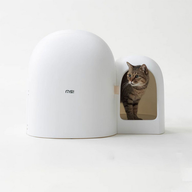 MIAMIA 디자인 대상 수상 사막화 방지 고양이 후드형 화장실, 오로라 화이트 + 모래방지가드 + 삽, 1세트