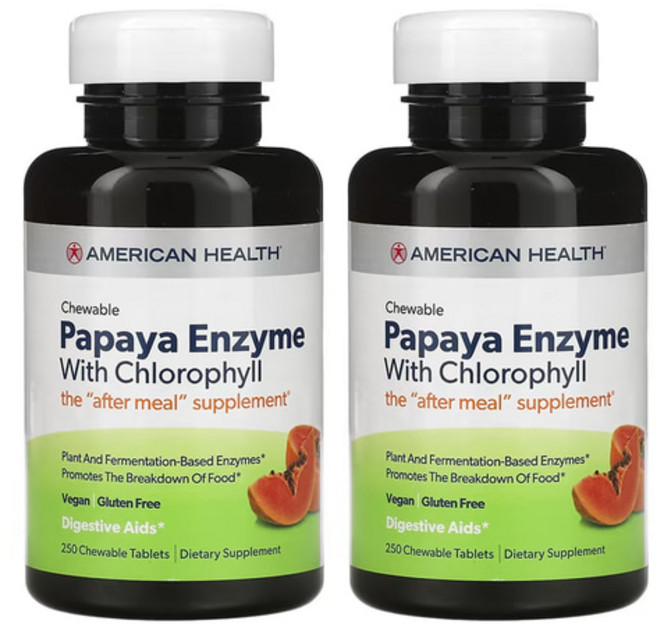아메리칸헬스 파파야 엔자임 엽록소 Chlorophyll 츄어블 250정 x2통, 2개