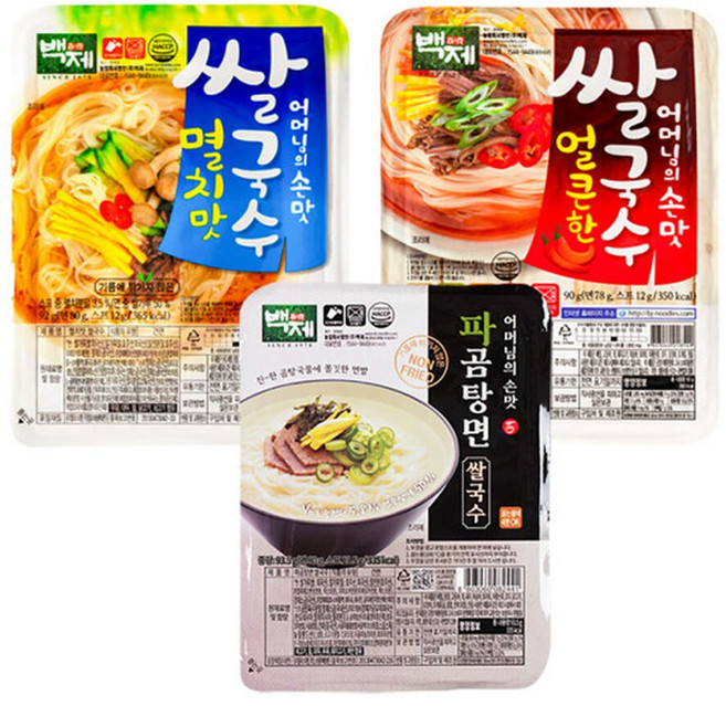 백제 쌀국수 멸치맛10개+얼큰한맛10개+파곰탕면10개, 3세트