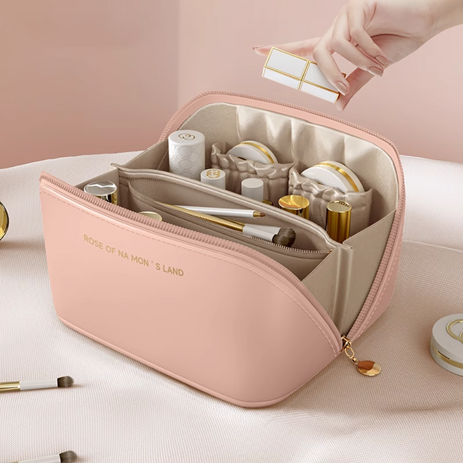 방수 대용량 화장품 파우치 여행용 휴대 메이크업 수납 정리 가방, 23.5CM*10.5CM*11CM, 로즈핑크색