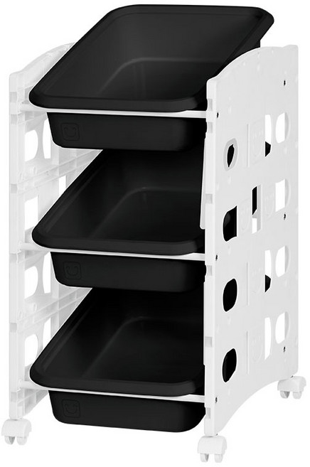 조이 트롤리 이동식 정리함 장난감 3단 6단, 트롤리 블랙, 3단(화이트)