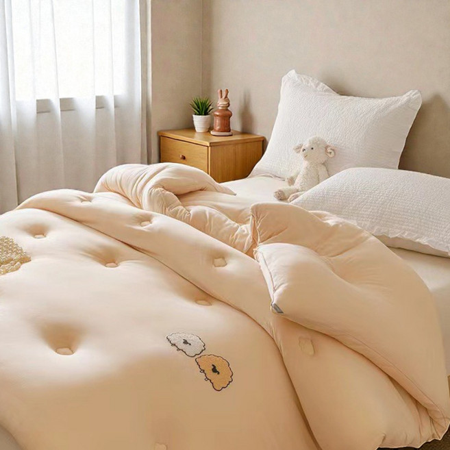 【白映家居】奶油小羊雲朵羊毛保暖纖維被 - 免被套羽絲絨被 蓄熱棉被被芯, 可可棕