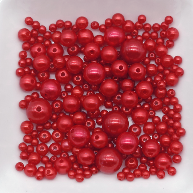 아크릴진주 [구멍] 컬러 비즈 공예 재료, A3026. 빨강, 1세트, 5mm