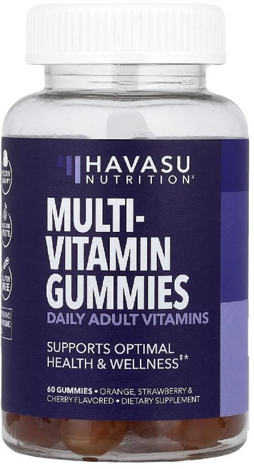 하바수뉴트리션 멀티비타민 종합비타민 비타민A 엽산 아연 오렌지딸기체리맛 구미젤리 60개, Havasu Nutrition 하바스 뉴트리션 종합비타, 1개 - 쿠팡