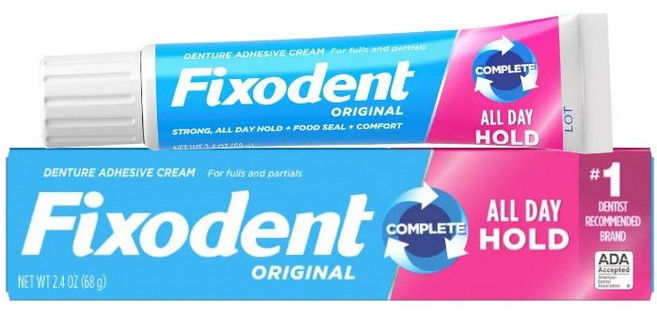 Fixodent假牙黏著劑，原味配方，全天候穩固，美國牙醫協會認可, 2個