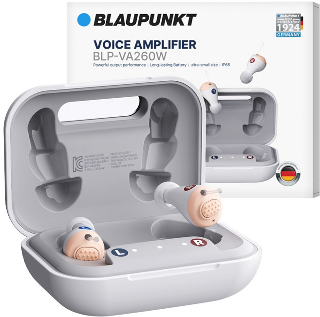 블라우풍트 IP65 방수 초고출력 초소형 경량 KC인증 음성증폭기 보청기 대용 화이트 BLP-VA260W, 1개